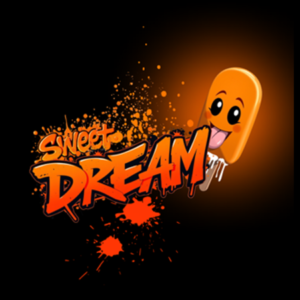 Sweet Dream design with a black background and bright orange ice bar and orange splatter