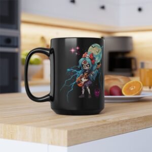 Zombees Luzi Flores Coffee Mug set on a kitchen countertop