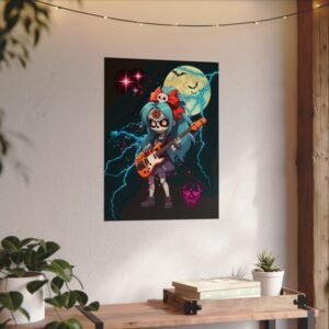 Zombees Luzi Flores Bass Guitarist Poster on a wall above a desk