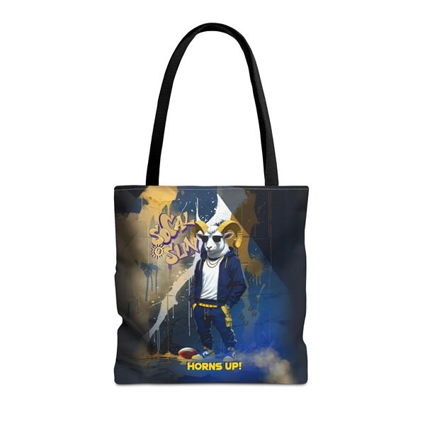 Horns Up Tote Bag Front, 16_ × 16'', Black