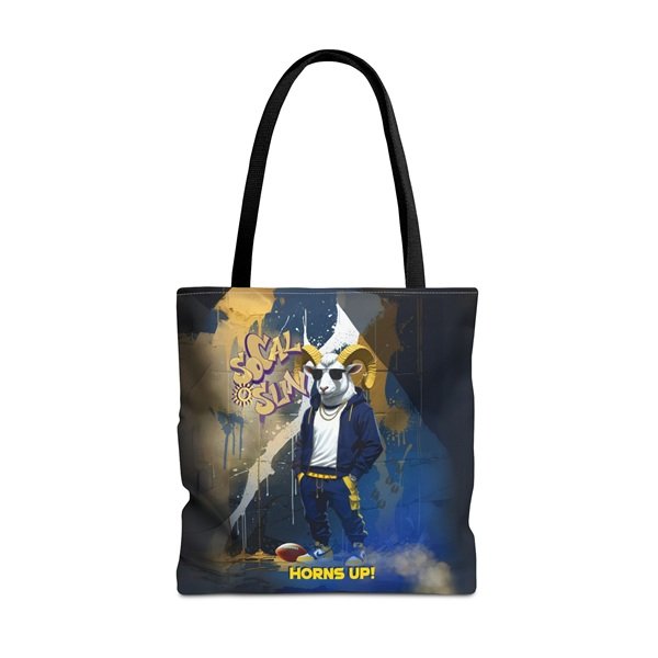 Horns Up Tote Bag Front, 18_ × 18'', Black