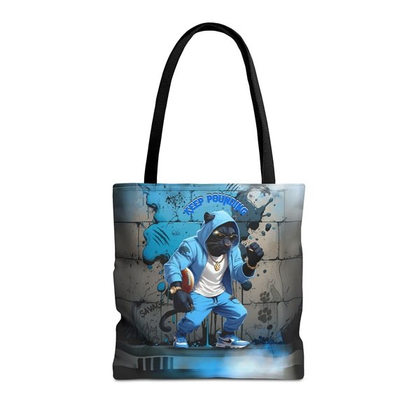 Keep Pounding Tote Bag Front, 16_ × 16'', Black