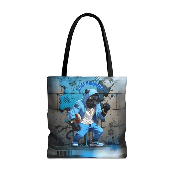 Keep Pounding Tote Bag Front, 18_ × 18'', Black